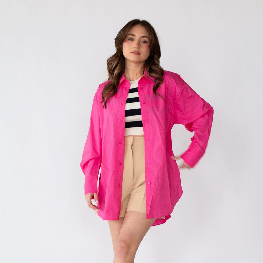 Oversized Hot Pink Button down Shirt